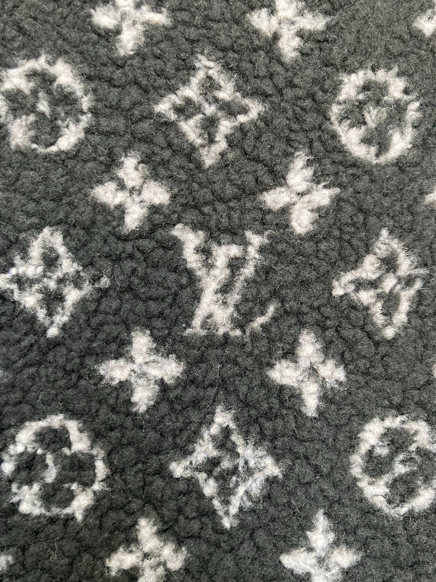 Black Furry Cozy LV Teddy Fleece Flannel Fabric