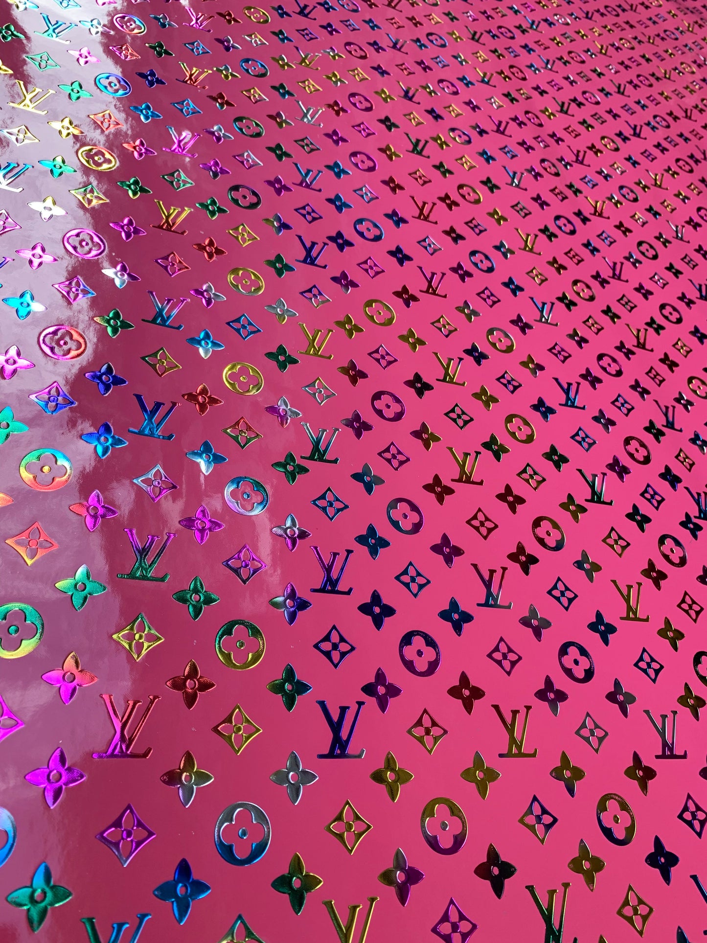 Custom Handcrafted Hot Pink LV Colorful Embossed Vinyl for Designer