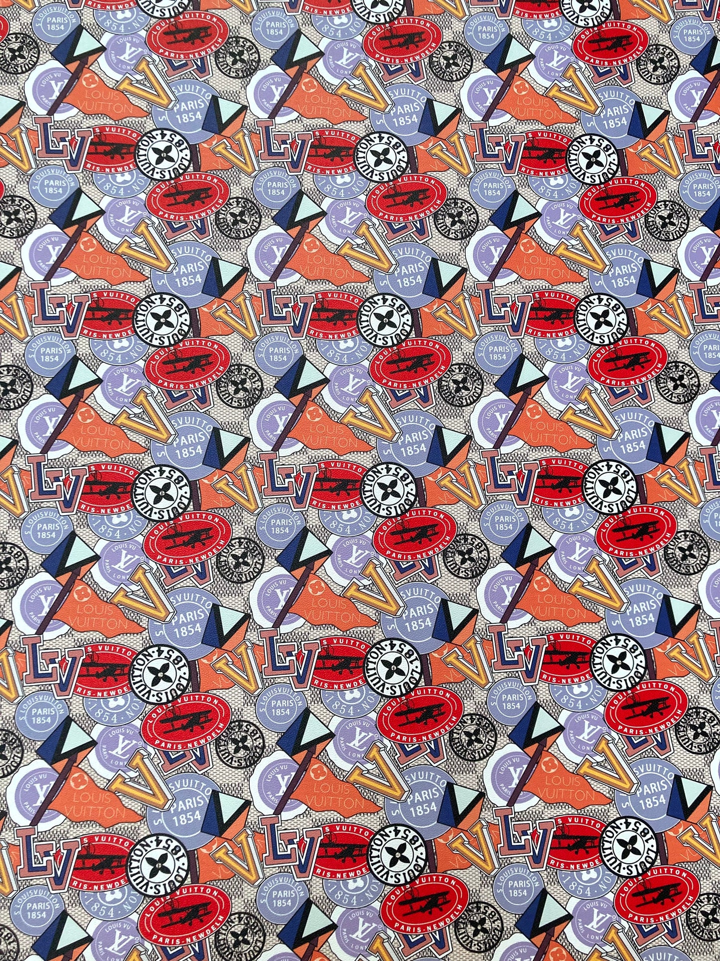 Custom Leather Handcraft Material Vintage LV Pattern Vinyl Fabric for Bag Sneakers