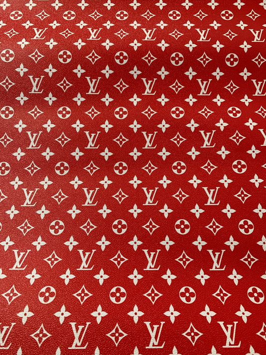 Red LV Classic Designer Inspired Leather Fabric for Custom