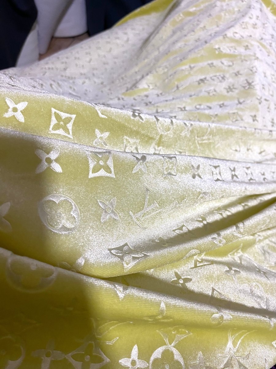 Light Yellow Louis Vuitton Velvet LV Fabric for Custom Sneakers Handmade DIY Crafts - mingfabricstore