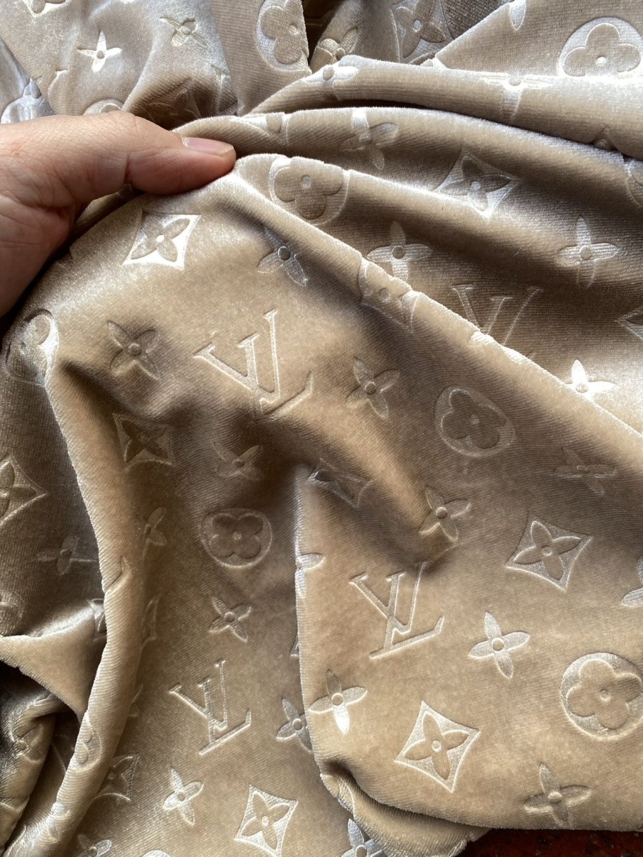 Luxury Beige Cream LV Louis Vuitton Velvet Fabric for Sneakers Custom Shoes Upholstery - mingfabricstore