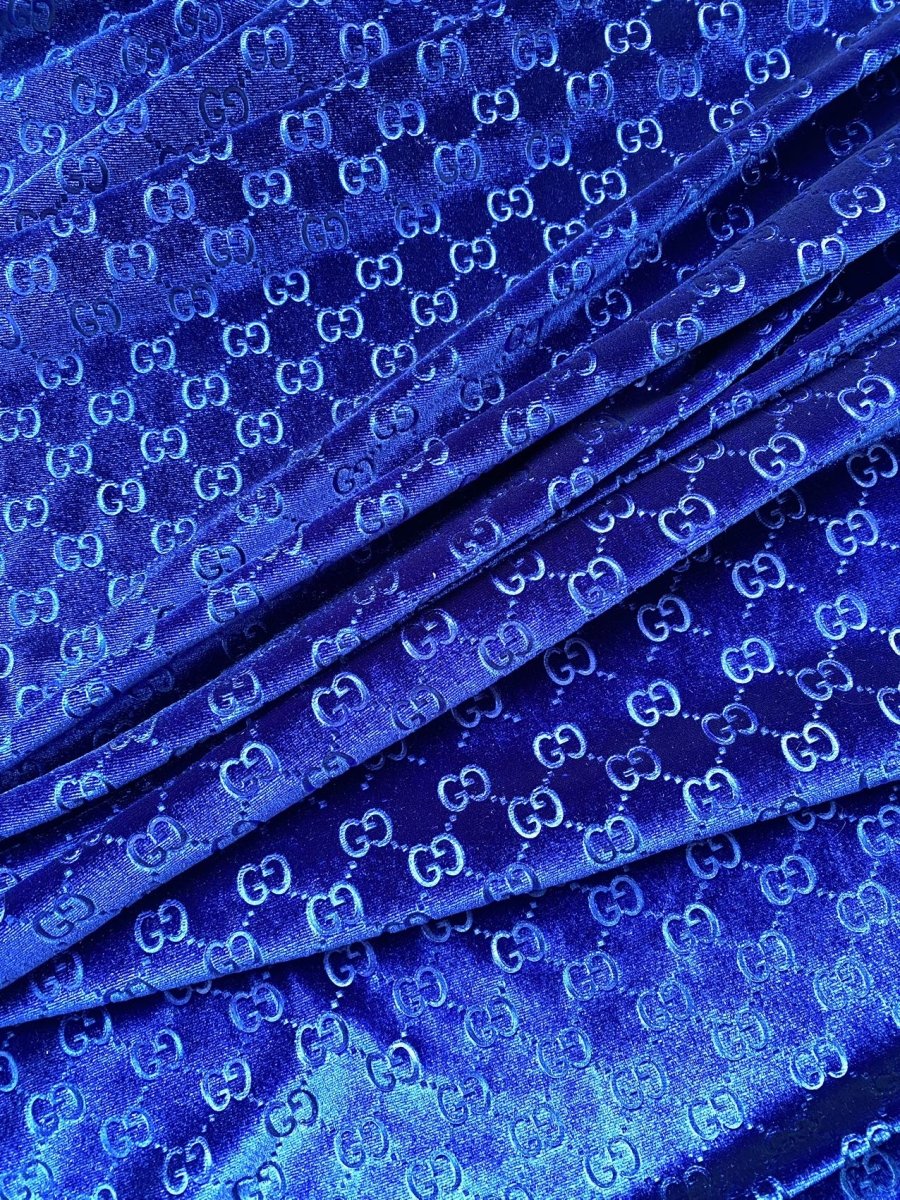Luxury Designer Royal Blue Gucci Velvet Fabric for Sneaker Custom Clothing Sewing Project - mingfabricstore