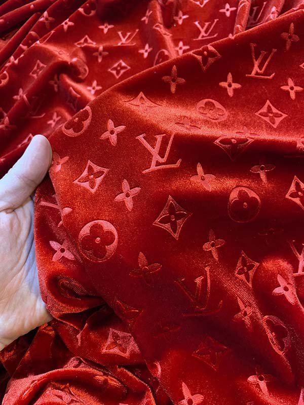 Luxury Red LV Velvet Fabric for Custom Sneakers Sewing Car Upholstery Headliner Furniture Sofa - mingfabricstore
