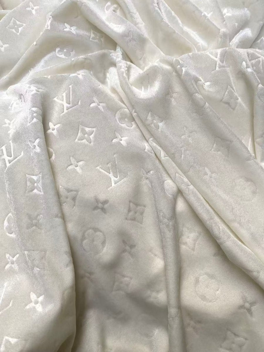 Luxury White LV Velvet Fabric for Sneakers Sewing Car Headliner Upholstery - mingfabricstore