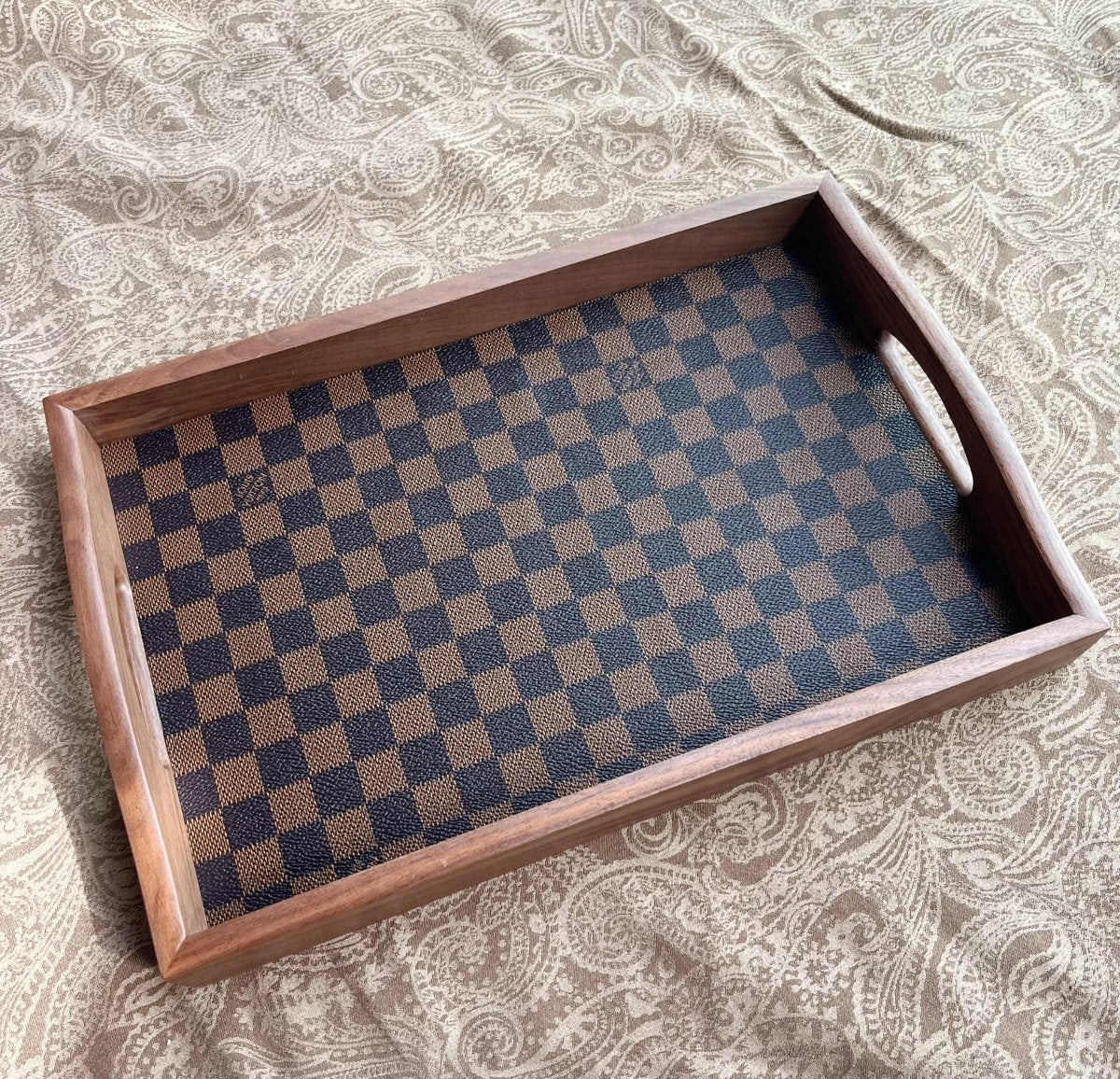 LV Damier Check Wooden Tray - mingfabricstore