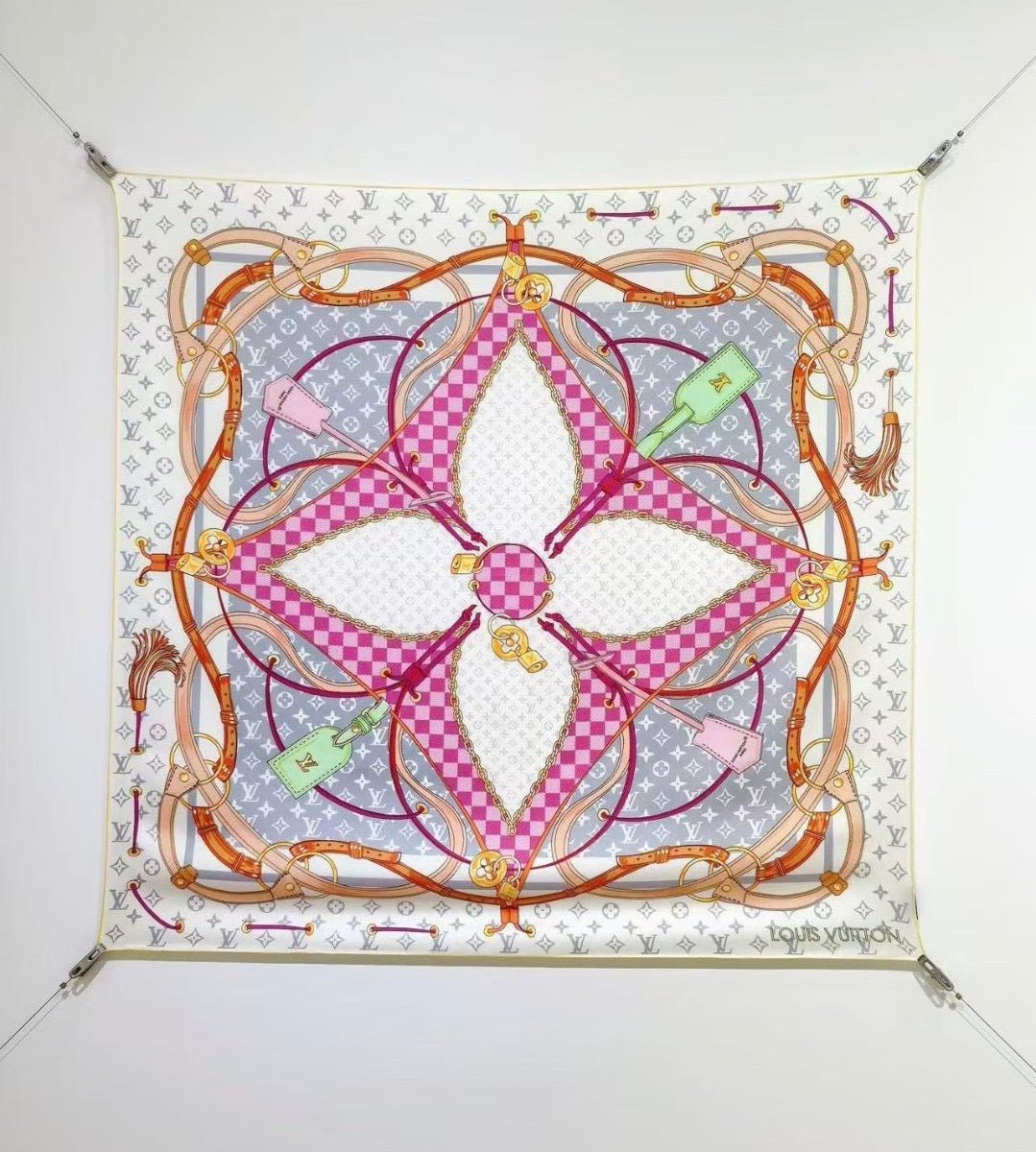 LV Flower And Straps Silk Scarves (90×90cm) - mingfabricstore