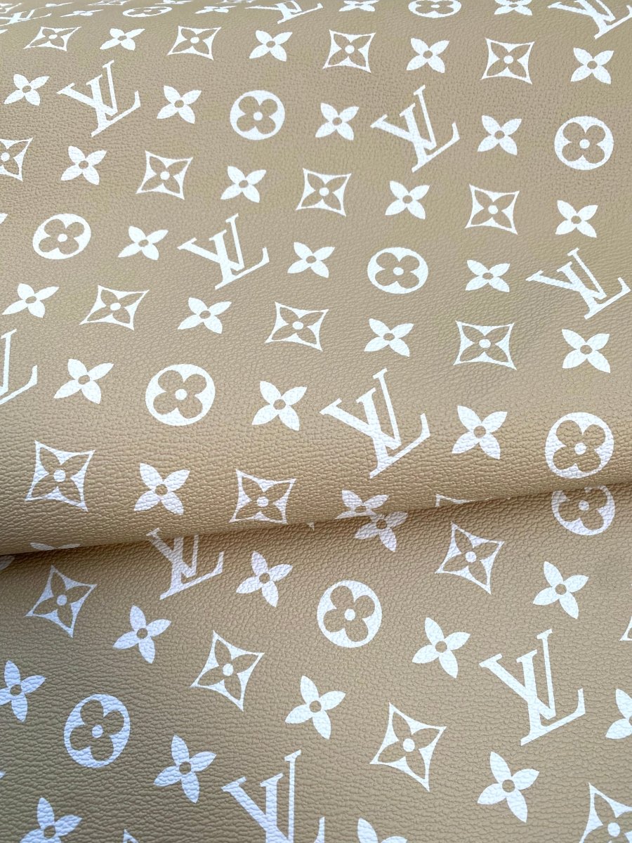 LV Vinyl Natural Color Designer Fabric for DIY Sewing Handmade Upholstery Custom Sneakers - mingfabricstore