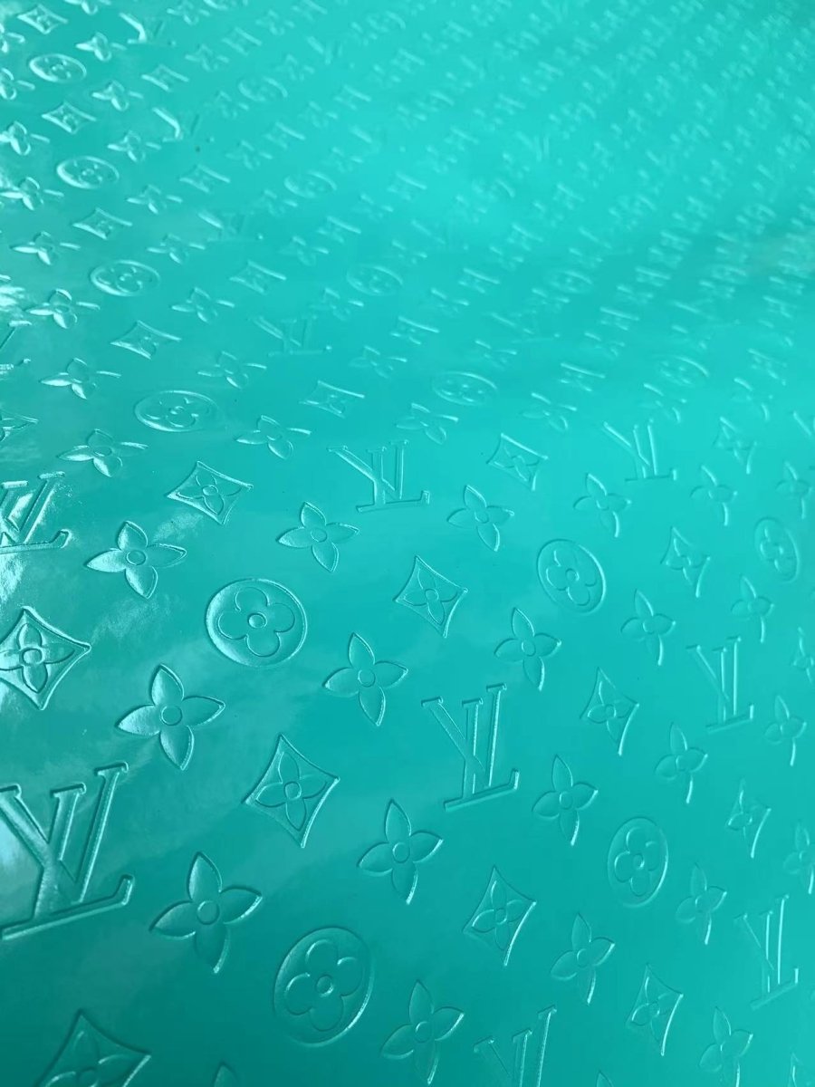 Mirror Reflective Turquoise Embossed LV Designer Fabric for DIY Sneakers Handmade Crafts - mingfabricstore