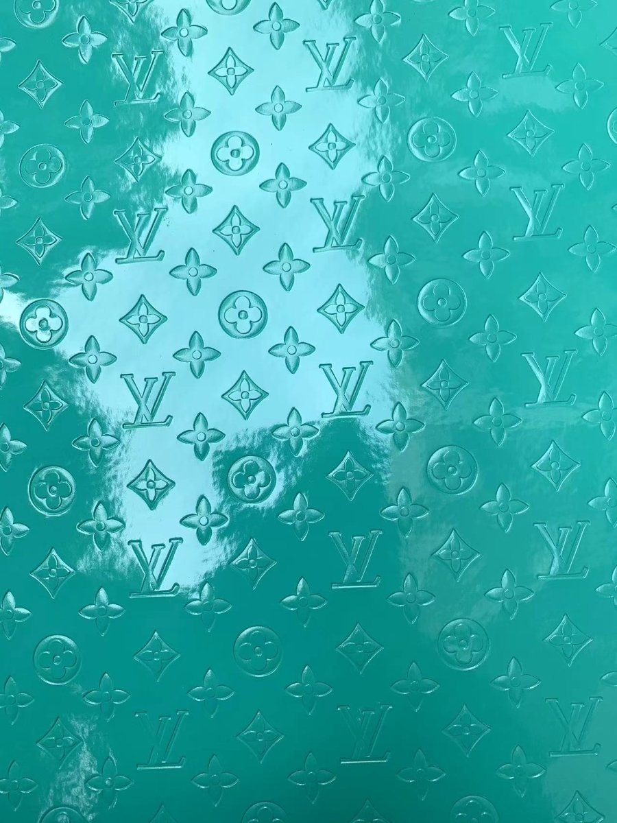 Mirror Reflective Turquoise Embossed LV Designer Fabric for DIY Sneakers Handmade Crafts - mingfabricstore