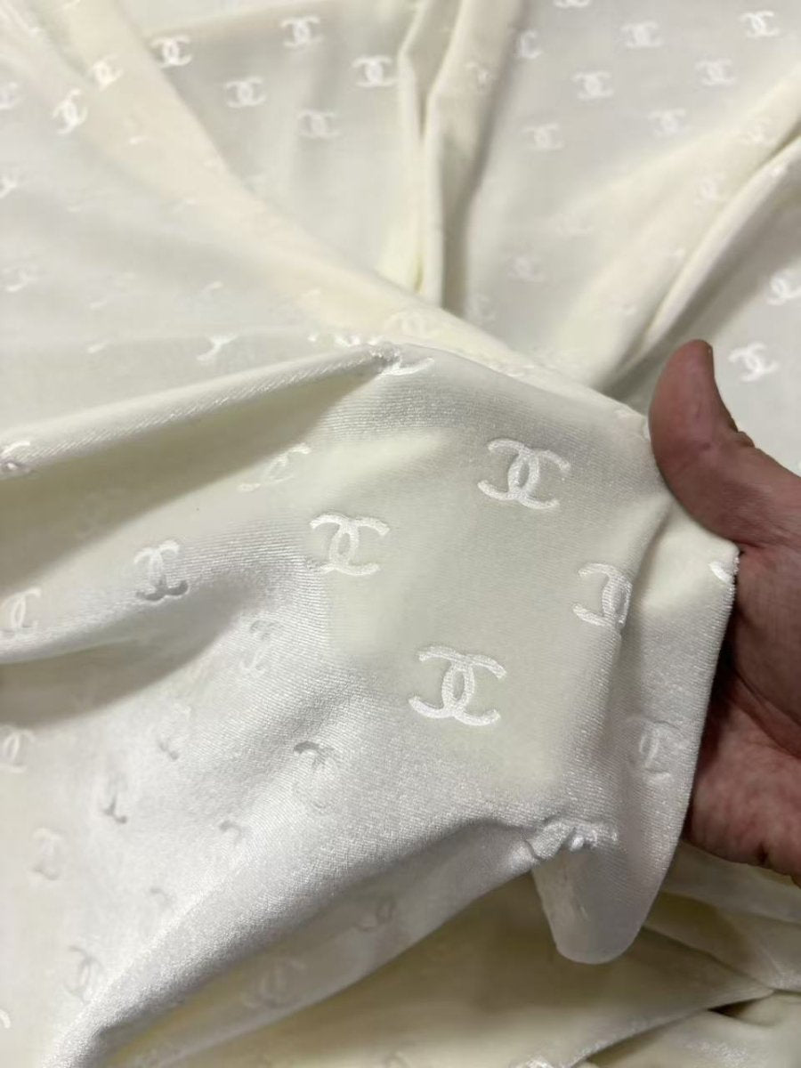 Nature White Chanel Velvet Designer Fabric for Car Upholstery Interior Sneakers - mingfabricstore
