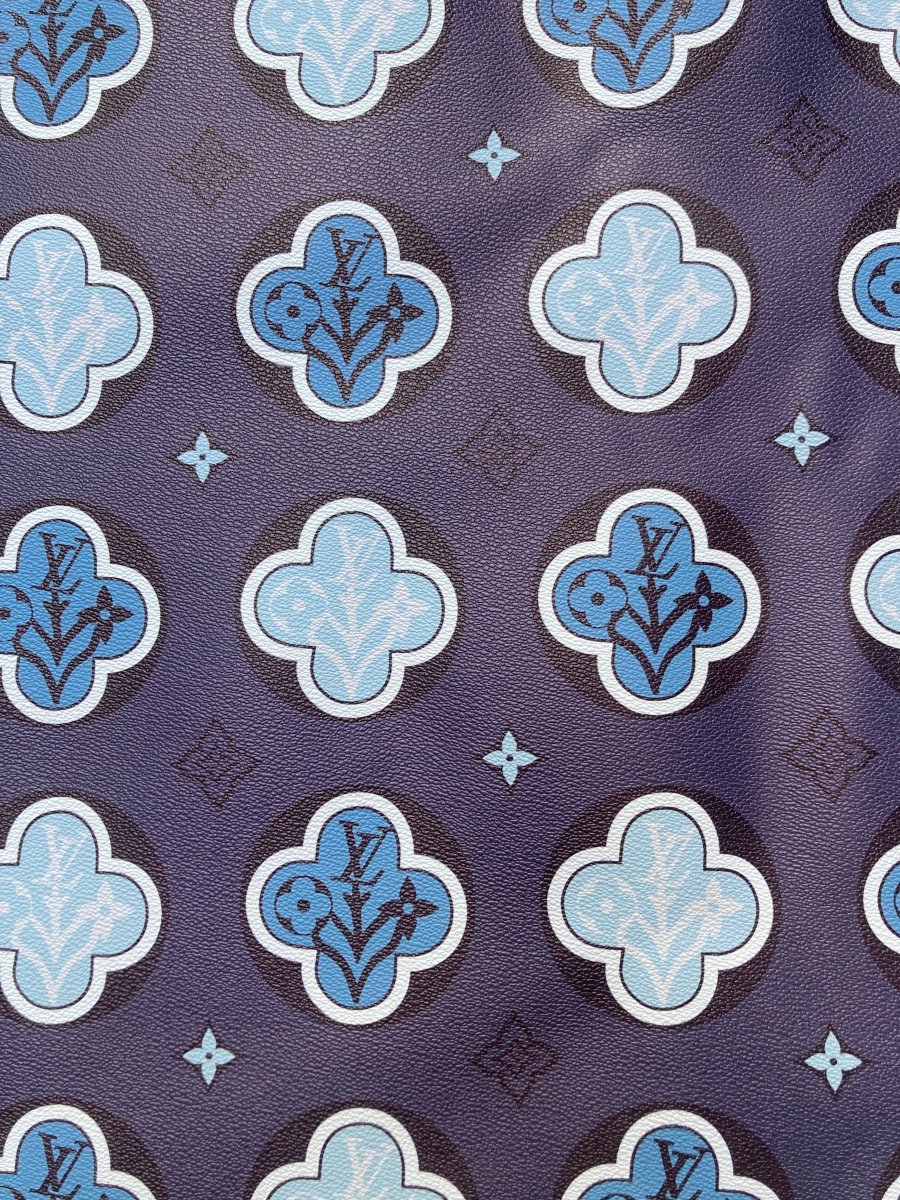 Navy Monogram Custom Handmade LV Vinyl Leather Fabric for DIY - mingfabricstore