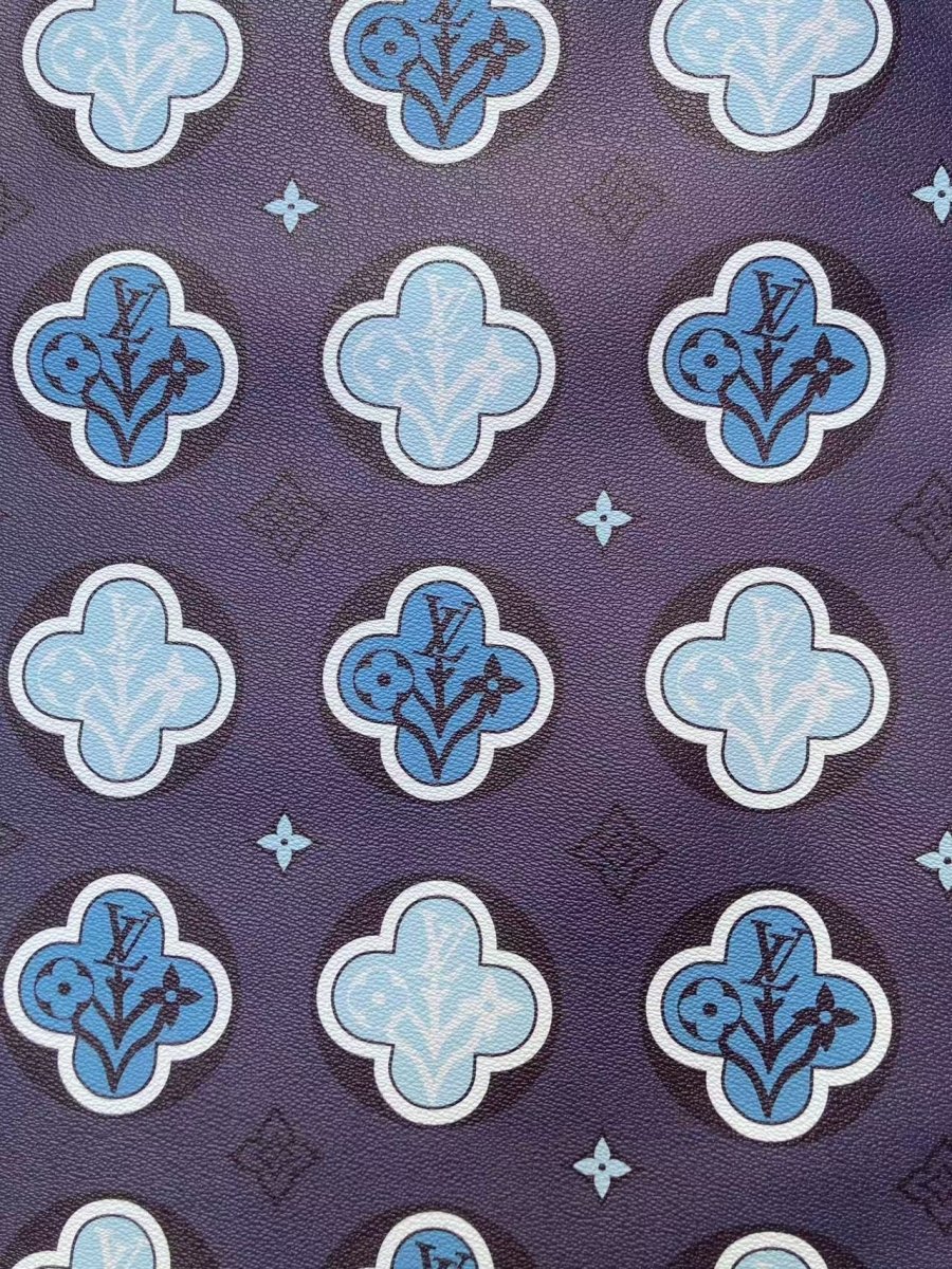 Navy Monogram Custom Handmade LV Vinyl Leather Fabric for DIY - mingfabricstore
