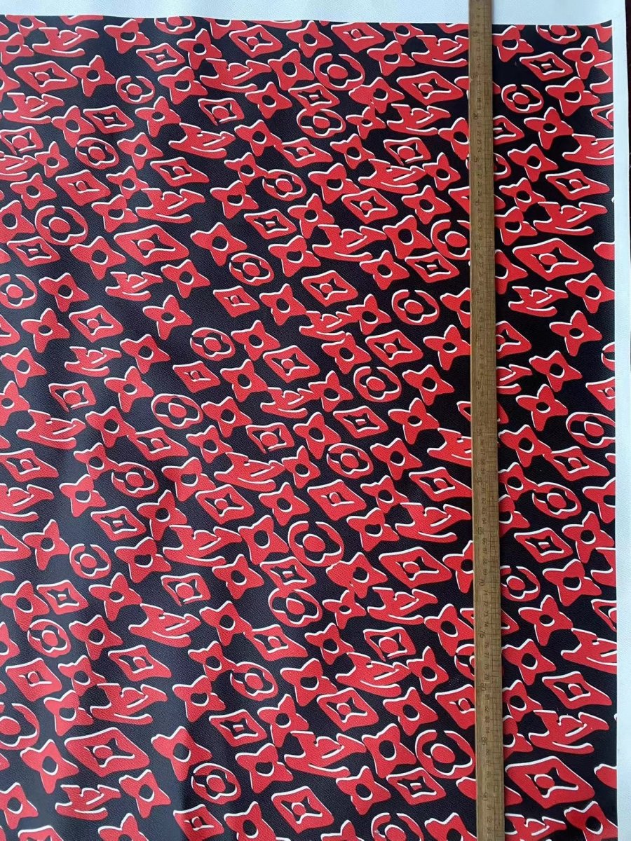 New LV Big Monogram Faux Leather Sheet Designer Fabric - mingfabricstore