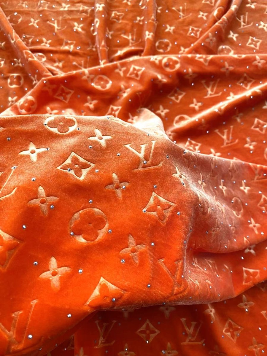 Orange Diamond Louis Vuitton LV Velvet Shoe Sneaker Custom Fabric - mingfabricstore