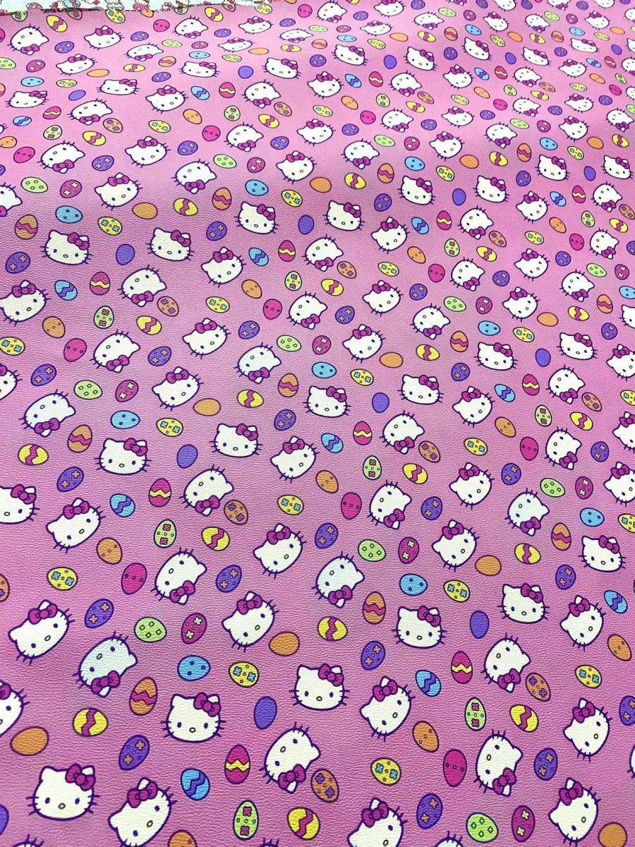 Pink Cartoon Hello Kitty Faux Leather Vinyl Leather Sheet for DIY Sewing Custom Projects - mingfabricstore