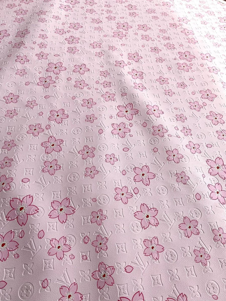 Pink Cherry LV Takashi Murakami Embossed Designer Leather Fabric - mingfabricstore