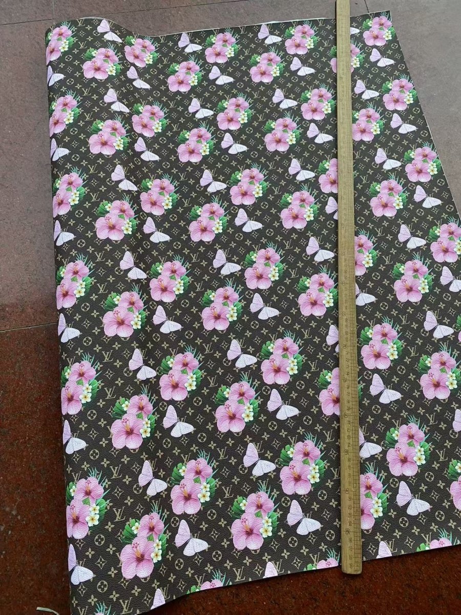 Pink Flower Louis Vuitton Designer Inspired Leather Sheet for Custom - mingfabricstore