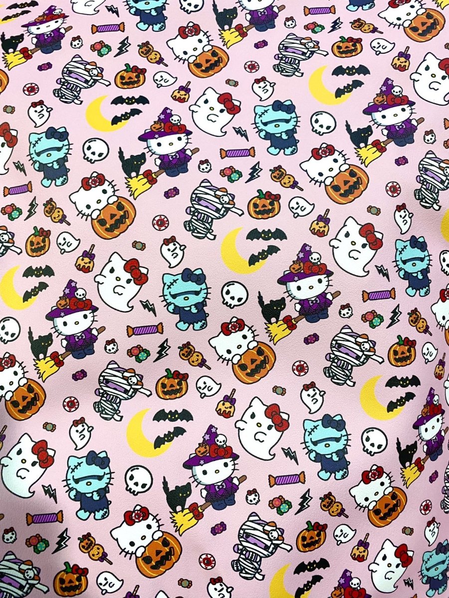 Pink Hello Kitty Halloween Faux Leather Fabric for Handmade Sewing Nail Panel Creation - mingfabricstore