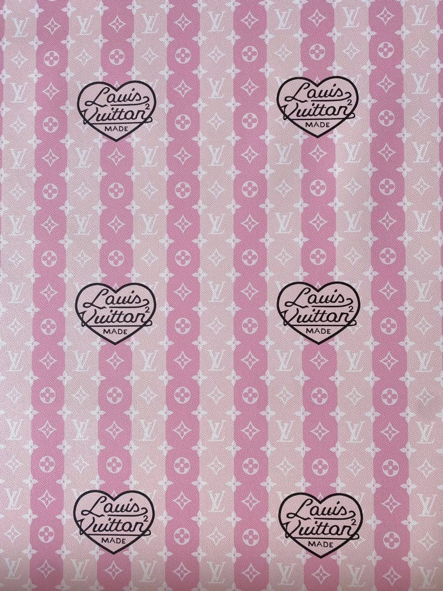 Pink Louis Vuitton LV Stripe Heart Faux Leather Fabric for Handmade Custom Sneakers Sewing DIY - mingfabricstore