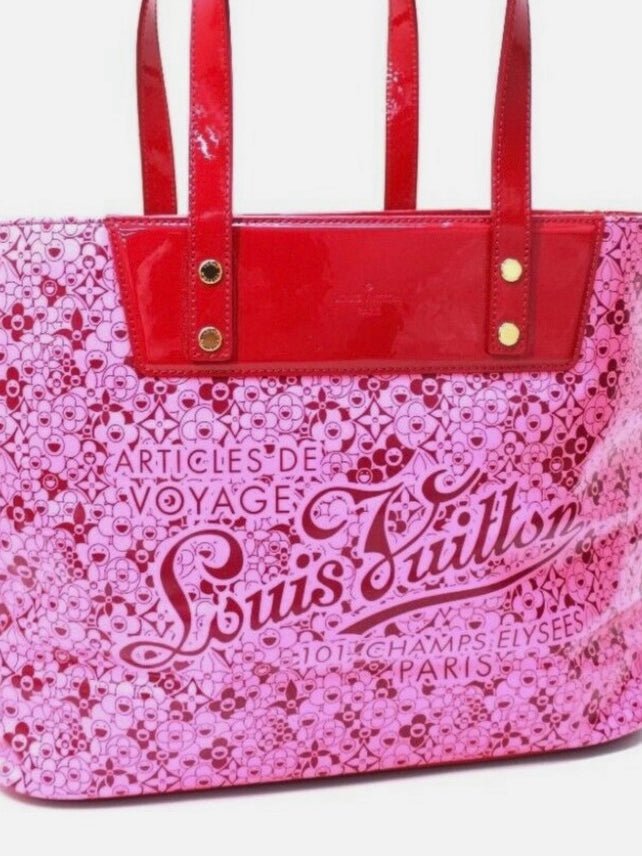 Pink Reflective LV Surface Murakami Takashi Flower Bag Leather - mingfabricstore