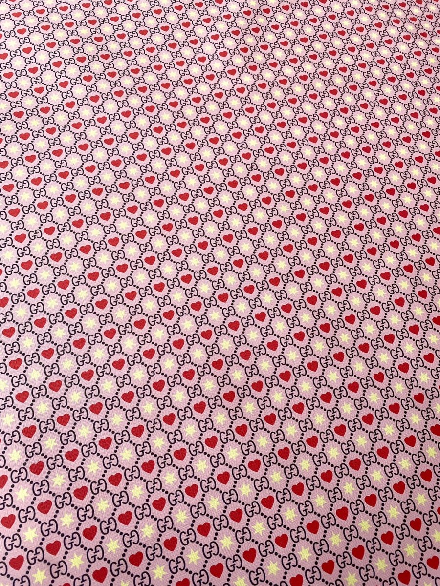 Pink Romantic Valentine's Day Heart Gucci Faux Leather Fabric for Purse Bags Sewing Upholstery - mingfabricstore