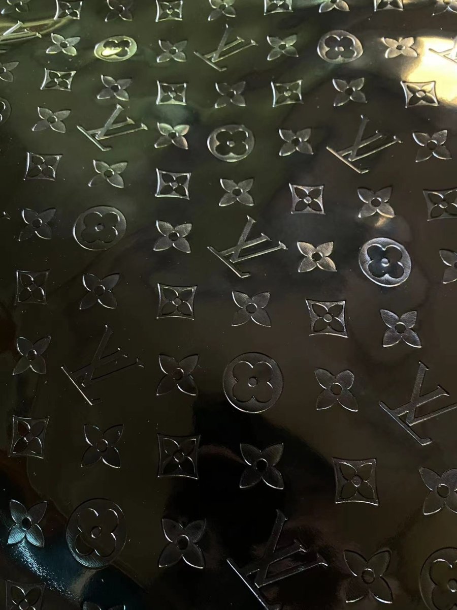 Pure Black Mirror Surface Louis Vuitton Monogram Symbol Faux Designer Custom Leather - mingfabricstore