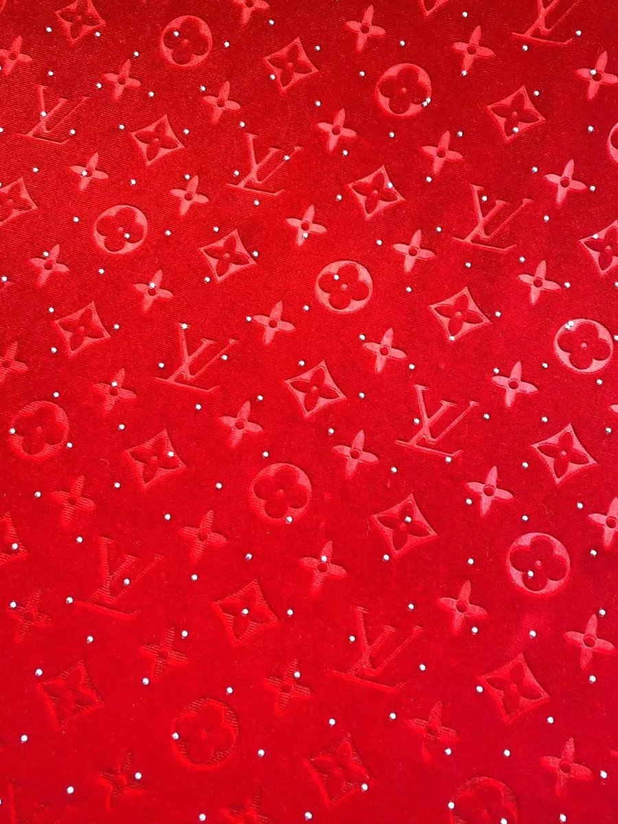 Red Diamond LV Louis Vuitton Velvet Fabric for Sewing Handmade Custom Sneakers Project - mingfabricstore
