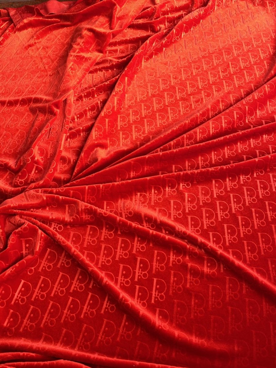 Red Dior Velvet for Shoes Custom Sneakers Designer Fabric by the Yard - mingfabricstore
