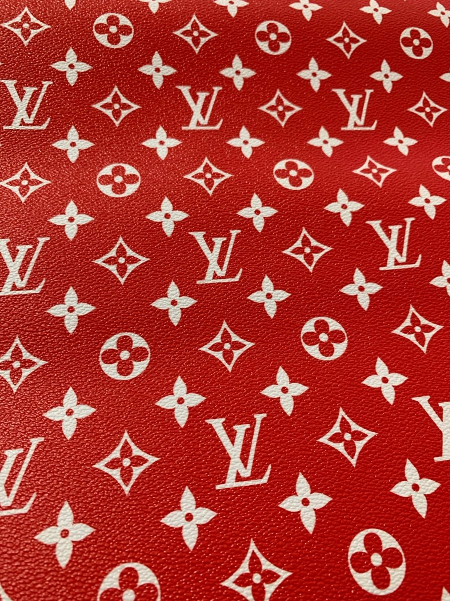 Red LV Classic Designer Inspired Leather Fabric for Custom - mingfabricstore