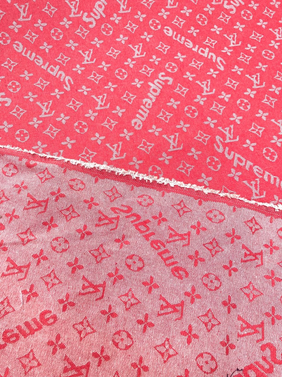 Sewing Fabric Red Supreme LV Denim Jean Material - mingfabricstore