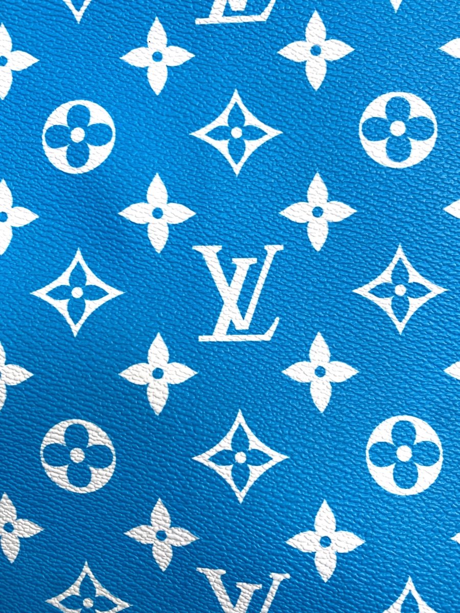 Sky Blue LV Vinyl Leather Fabric for Handmade DIY Sewing Custom Sneakers - mingfabricstore