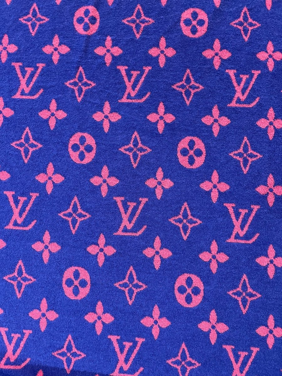 Vivid Blue Pink Louis Vuitton Beach Towel Fabric Terry Cotton for Handmade DIY Sewing - mingfabricstore
