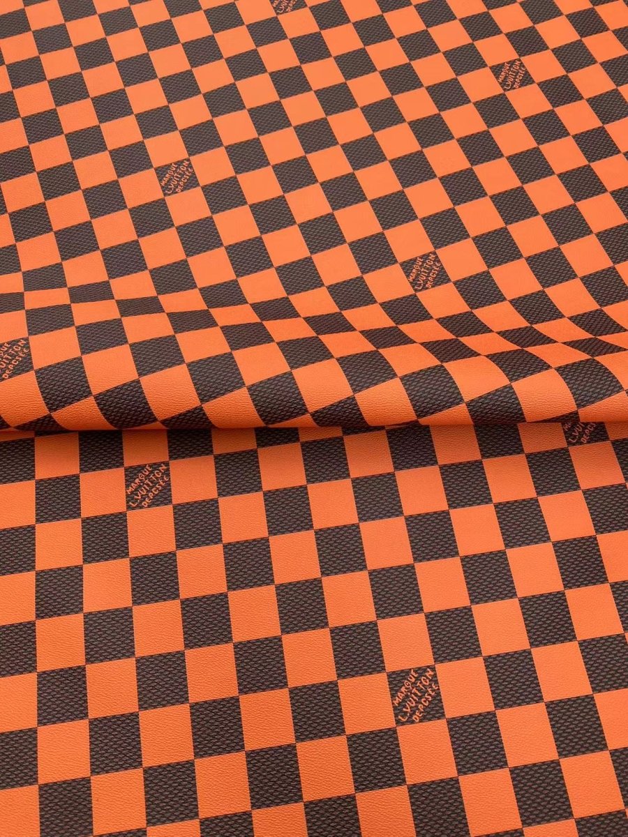 Vivid Orange Big Check Damier Vinyl Leather for LV Trainer Sneaker - mingfabricstore