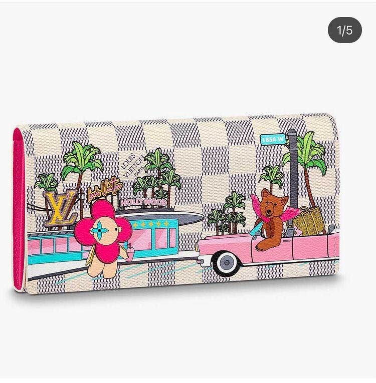 White Damier Cartoon LV Leather Fabric for Custom Bag - mingfabricstore