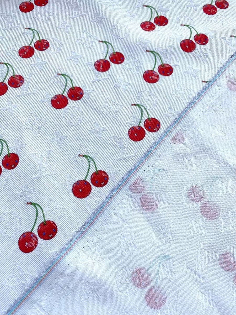 White Denim Designer Fabric Louis Vuitton MURAKAMI Cherry - mingfabricstore