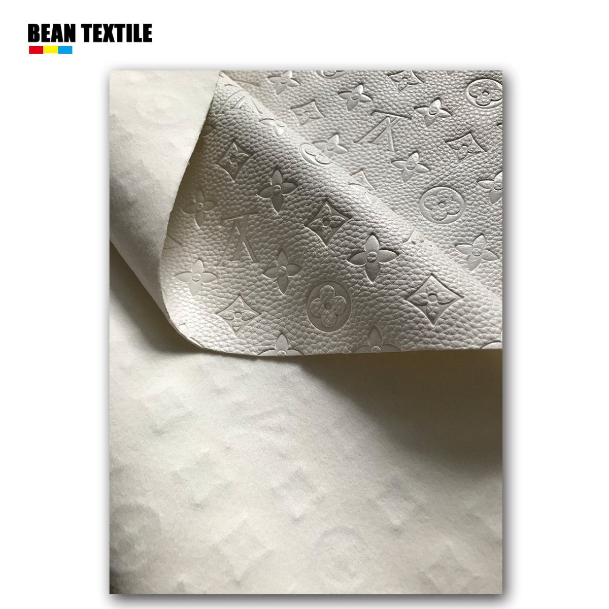 White embossed Louis Vuitton Faux leather fabric by yard car upholstery - mingfabricstore