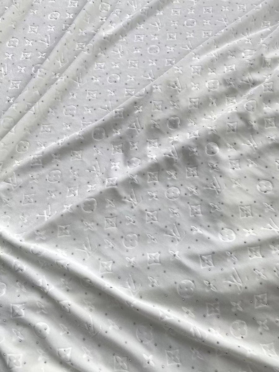 White Louis Vuitton Sneaker Velvet Sparkling Designer Fabric Sold by Yard - mingfabricstore