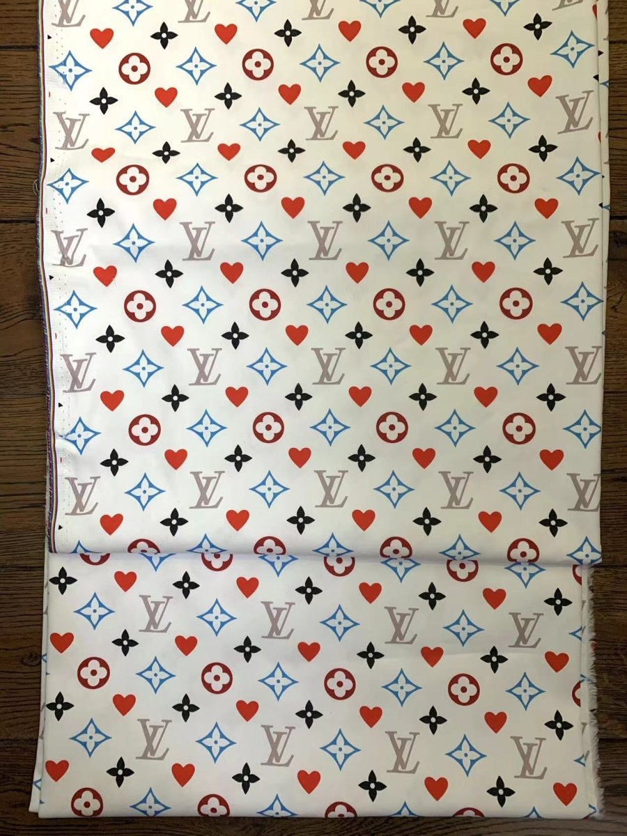 White LV Valentine's Day Heart Monogram Custom Sneaker Fabric DIY Sewing Material Sold by Yard - mingfabricstore