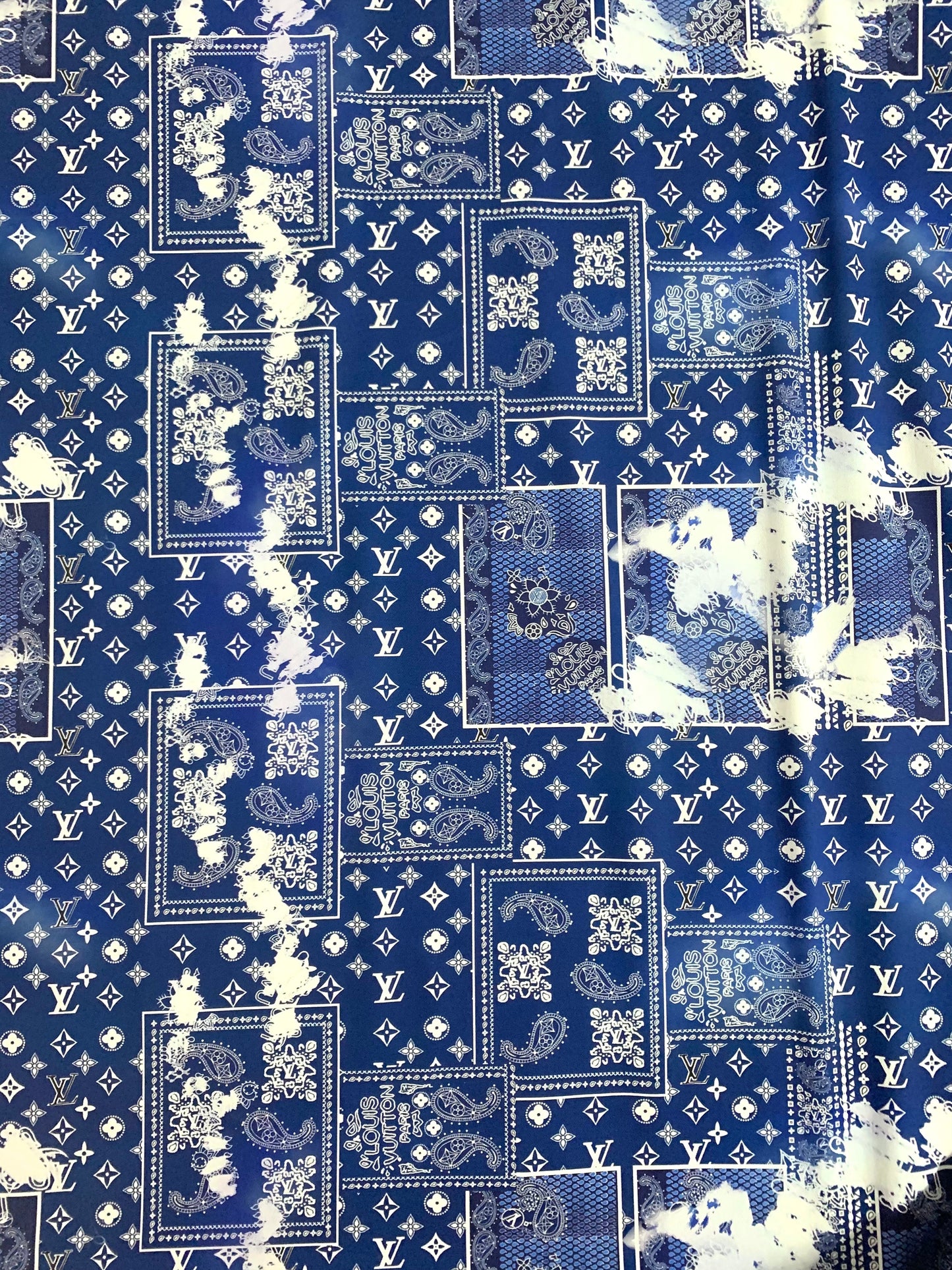 Custom Handmade Blue Print Dye LV Cotton Fabric for Crafting Jacket