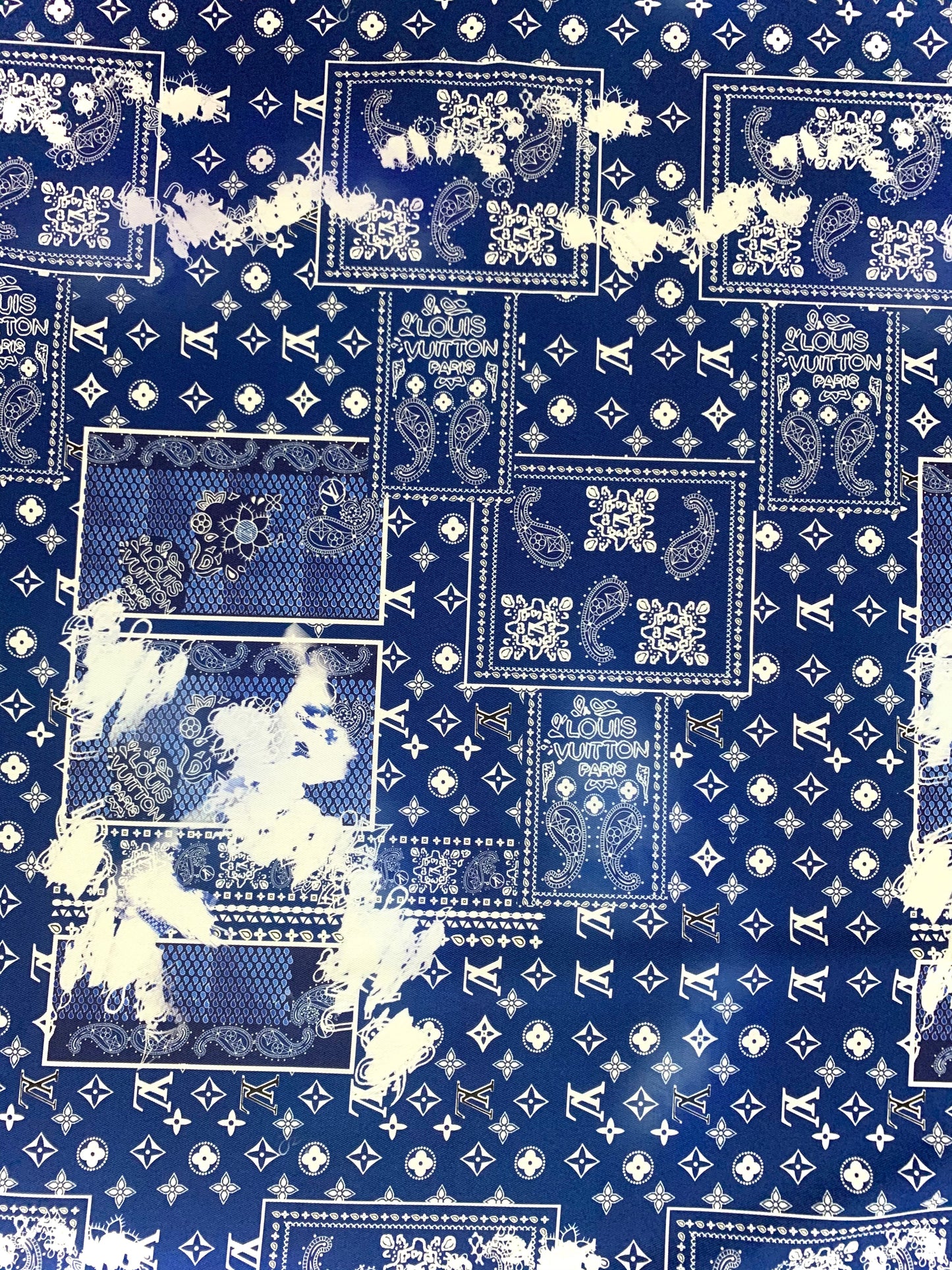 Custom Handmade Blue Print Dye LV Cotton Fabric for Crafting Jacket