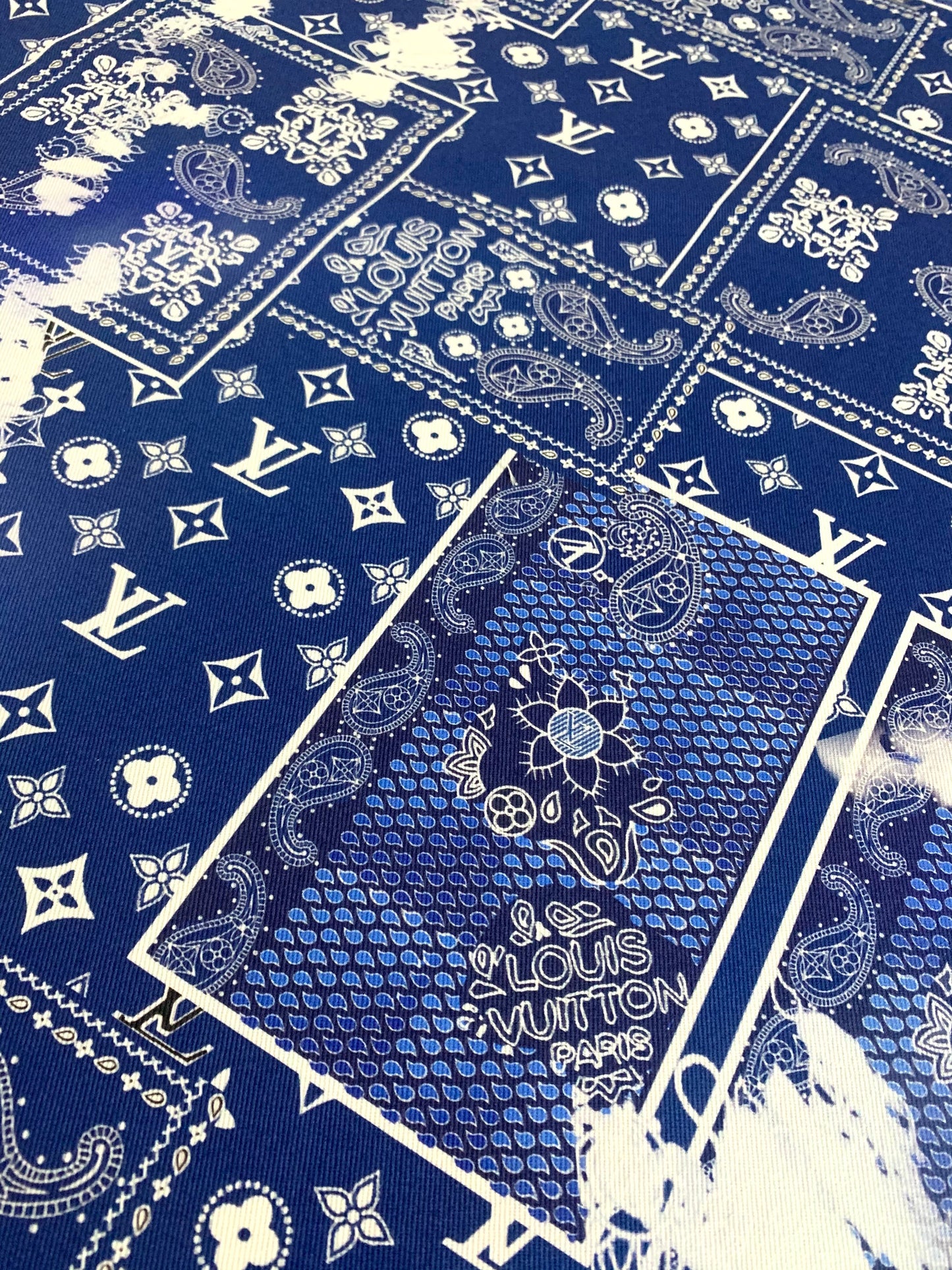 Custom Handmade Blue Print Dye LV Cotton Fabric for Crafting Jacket