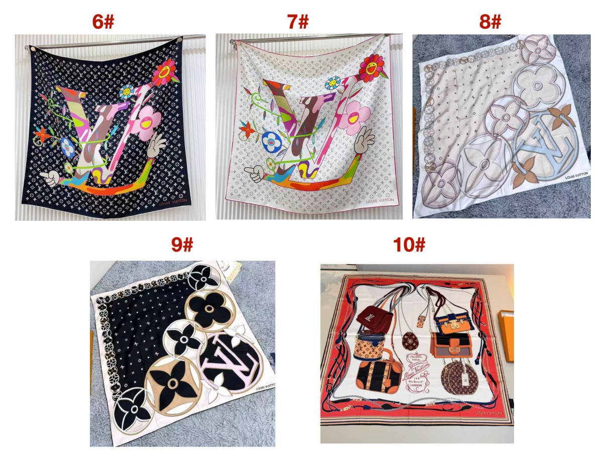 10 Styles of LV Silk Scarves (90×90cm) - mingfabricstore