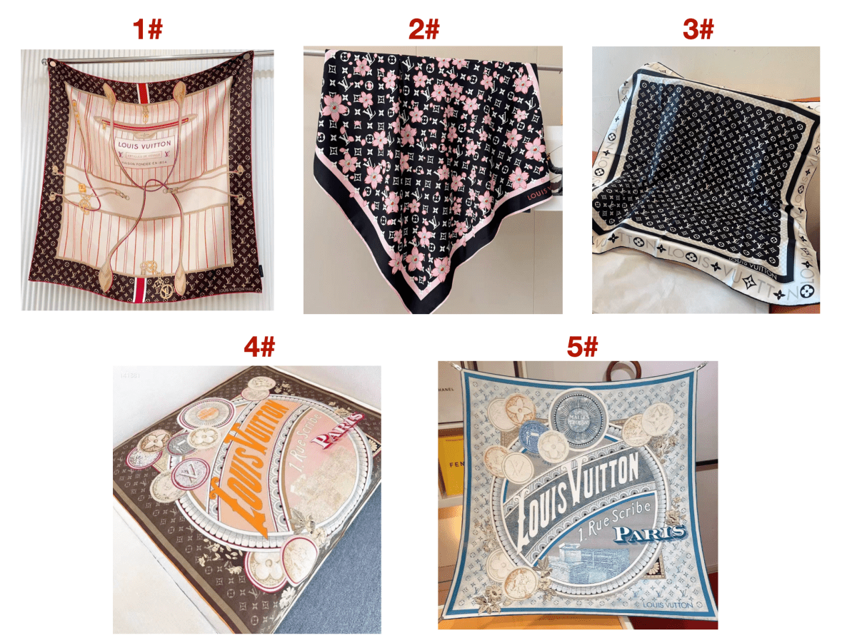 10 Styles of LV Silk Scarves (90×90cm) - mingfabricstore