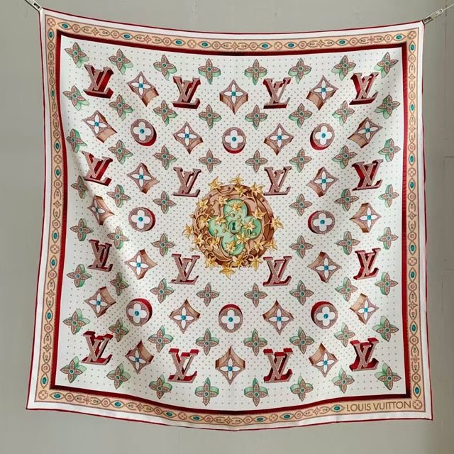 10 Styles of LV Silk Scarves: Rainbow Vibrant & Vintage Elegant Signature Prints (90×90cm) - mingfabricstore