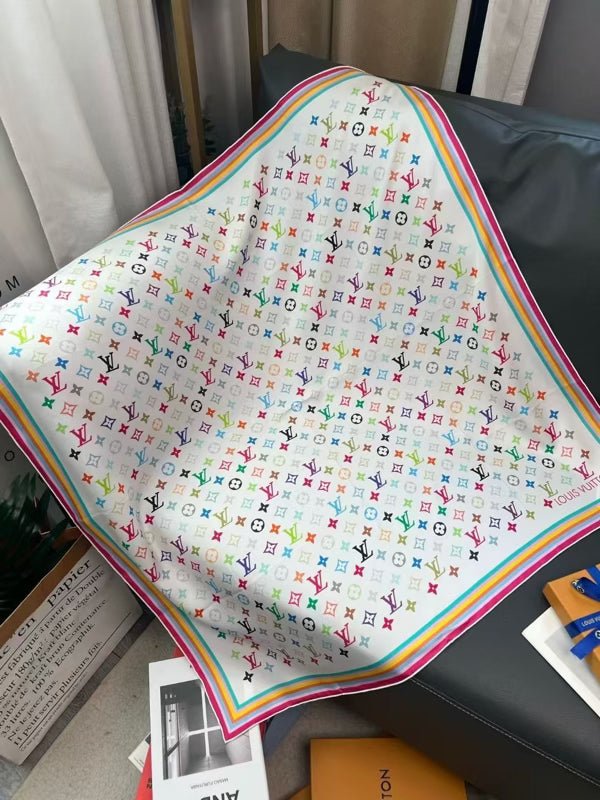 10 Styles of LV Silk Scarves: Rainbow Vibrant & Vintage Elegant Signature Prints (90×90cm) - mingfabricstore