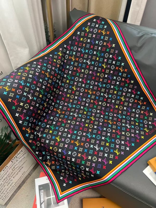 10 Styles of LV Silk Scarves: Rainbow Vibrant & Vintage Elegant Signature Prints (90×90cm) - mingfabricstore