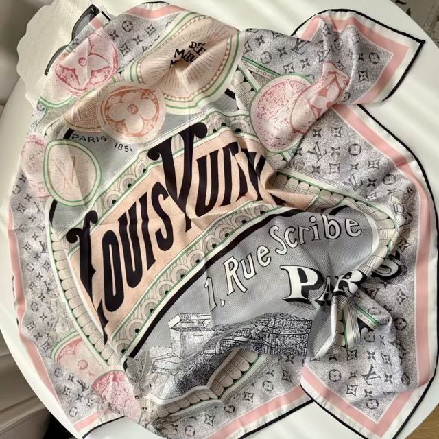 10 Styles of LV Silk Scarves: Rainbow Vibrant & Vintage Elegant Signature Prints (90×90cm) - mingfabricstore