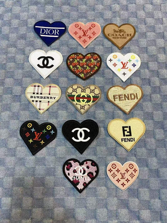 14 Pieces Multi Brand Heart Designer iron on Patches Bundle Sale - mingfabricstore