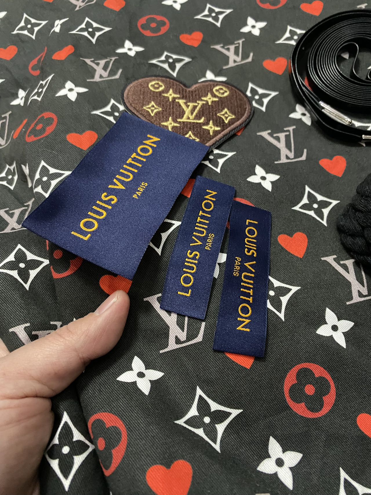 Black Louis Vuitton Cotton Fabric Sneaker Tag Patches Bundle Sales